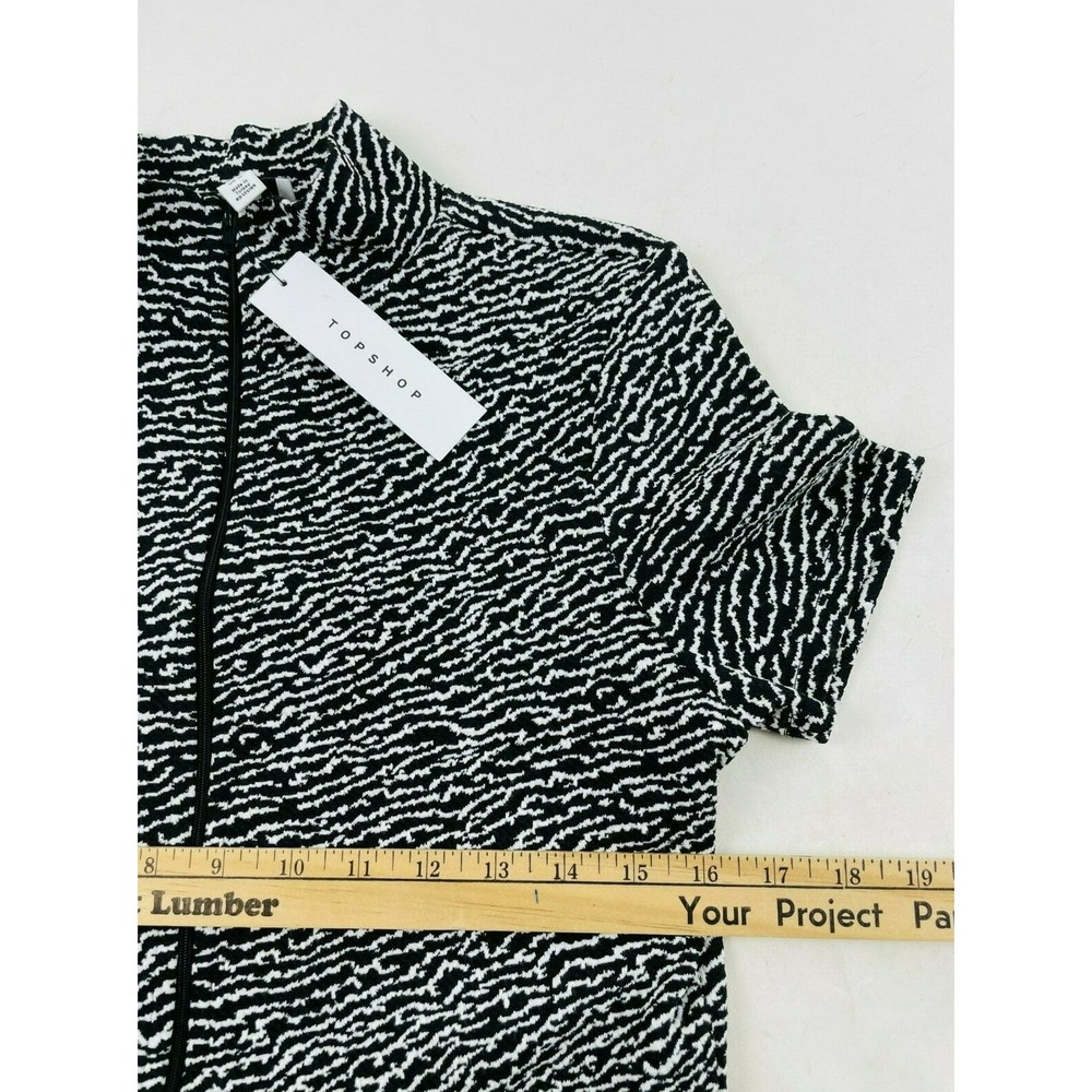 Topshop Crop Shirt Women's Size 10 Black White Zebra Print Full Zip Short Sleeve - Picture 3 of 8